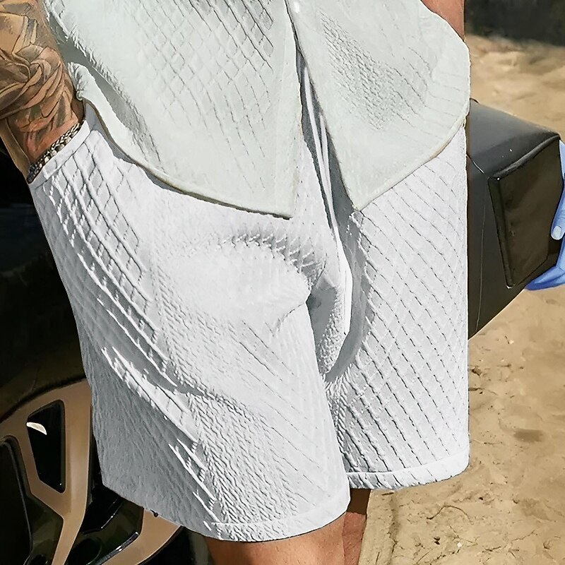 Men's Summer Shorts Beach Shorts Pocket Drawstring Elastic Waist Plain Comfort Breathable Short Outdoor Vacation Sport Tattoo White Red