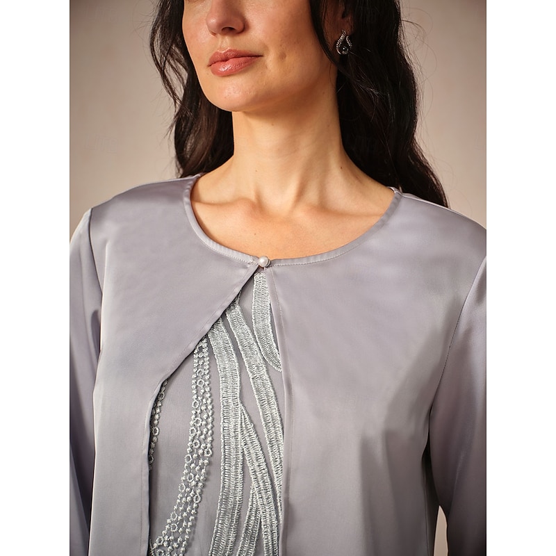 Women's Dressy Tops Solid Color Elegant 3/4 Length Sleeve Crew Neck Crop Tops Gray Summer Spring Fall2