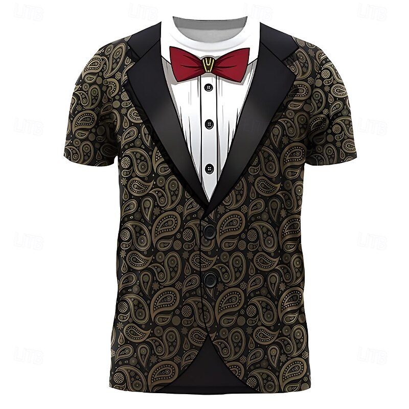 Men's Tuxedo Costume T Shirt Short Sleeve T shirt 3D Print Crew Neck Shirt Exaggerated Designer Party Holiday Club Black Summer Spring Clothing Apparel S M L XL XXL XXXL