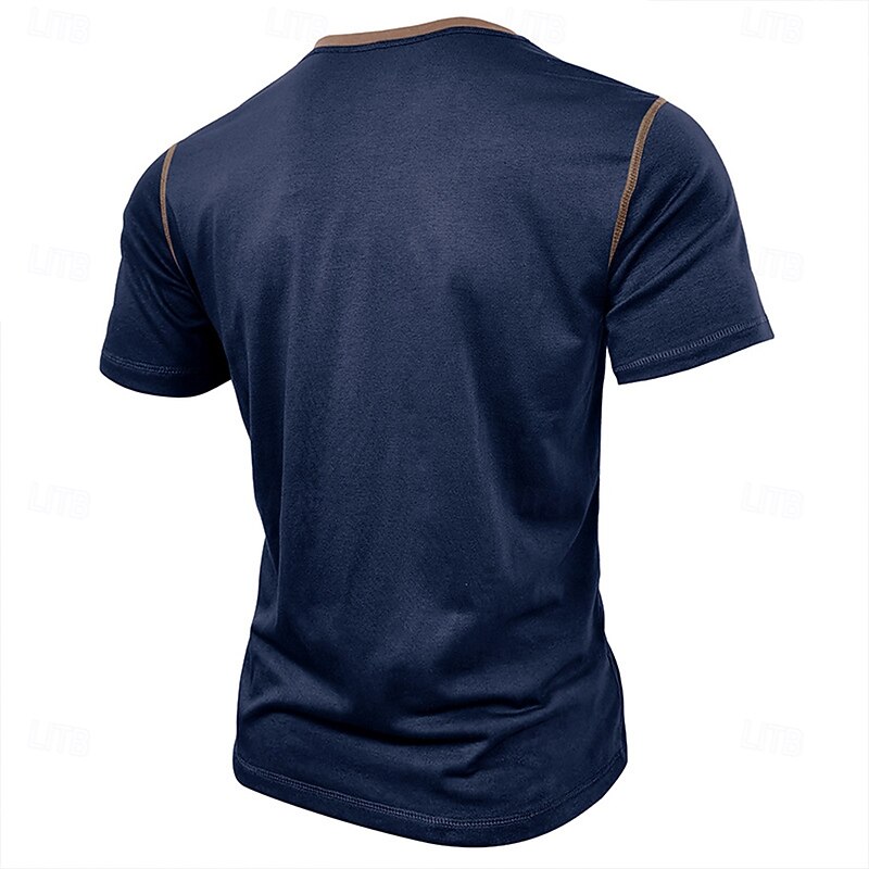 Men's Henley Shirt Tee Top Short Sleeves Plain Raglan Sleeve Fashion Designer Basic Patchwork Henley Vacation Street Going out Summer Black White Yellow Henley T-Shirt2