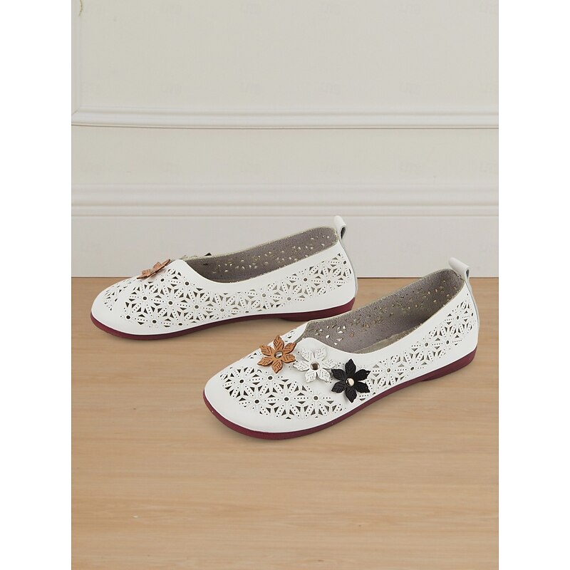 Wide-Fit Floral Cutout Slip-On Flats for Women - Breathable Comfort Barefoot Shoes for Bunion Relief & Daily Wear4