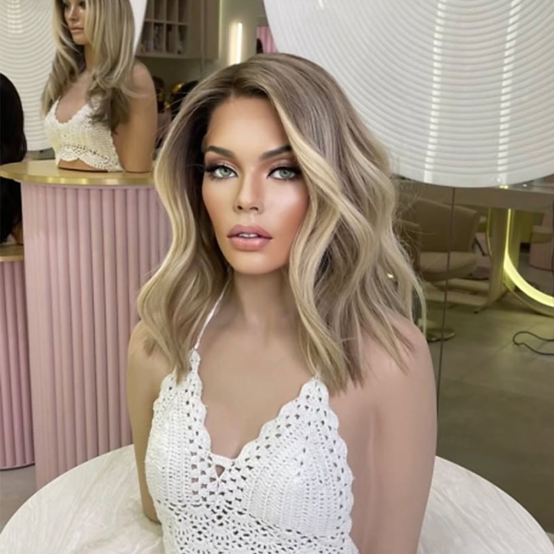 Brazilian Hair Short Bob 5x5 Closure Glueless Wigs Ash Blonde 13x4 Lace Front Wig Wavy Highlight Colored Human Hair Wig 100% Virgin Glueless For Women3