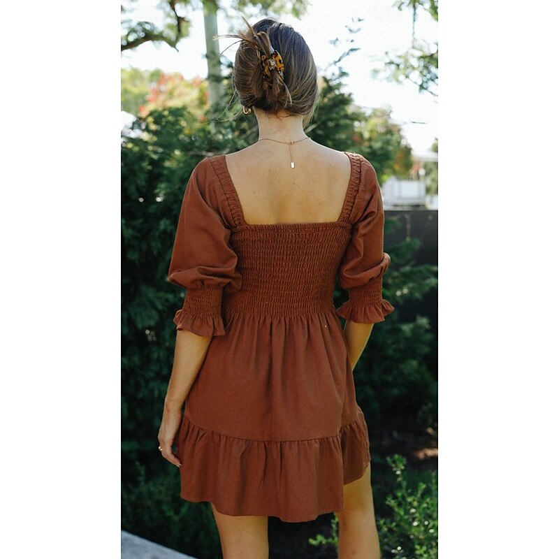 Retro Vintage Medieval Renaissance Mini Dress Flare Dress Puff Sleeve Regency Inspired Solid Color Fancy Dress Women's Fantasy Vacation Casual Daily LARP Adults' Dress Spring & Summer4