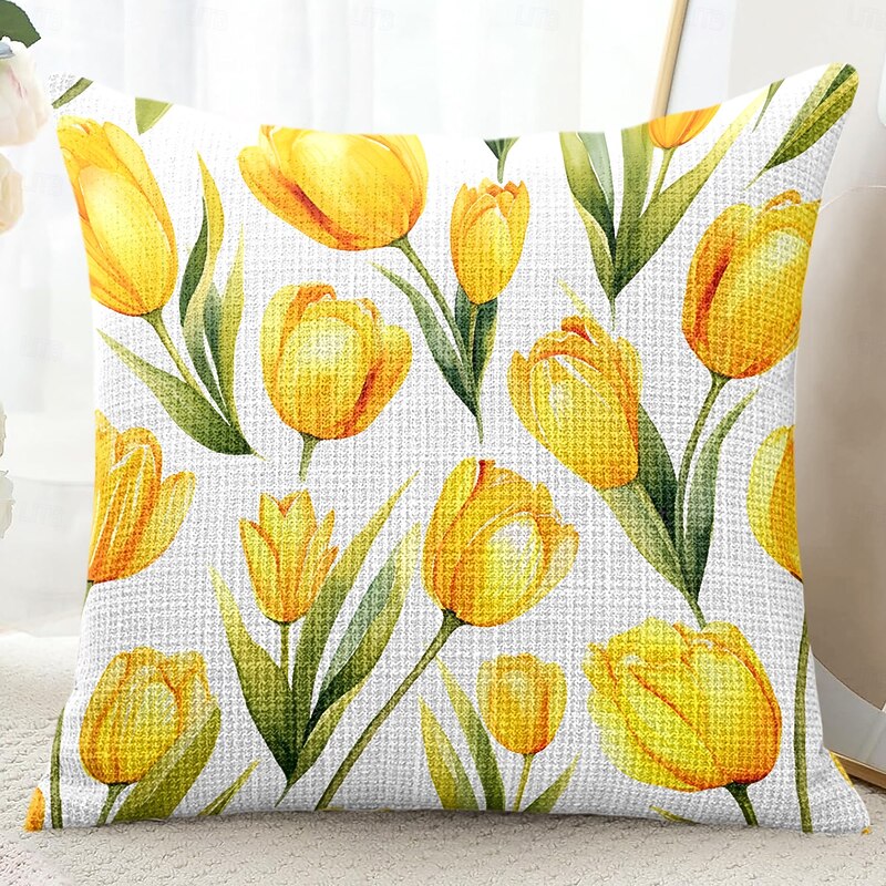 Floral Tulips Decorative Toss Pillows Cover 1PC Soft Square Couch Cushion Case Pillowcase for Bedroom Livingroom Sofa Chair Spring Summer3