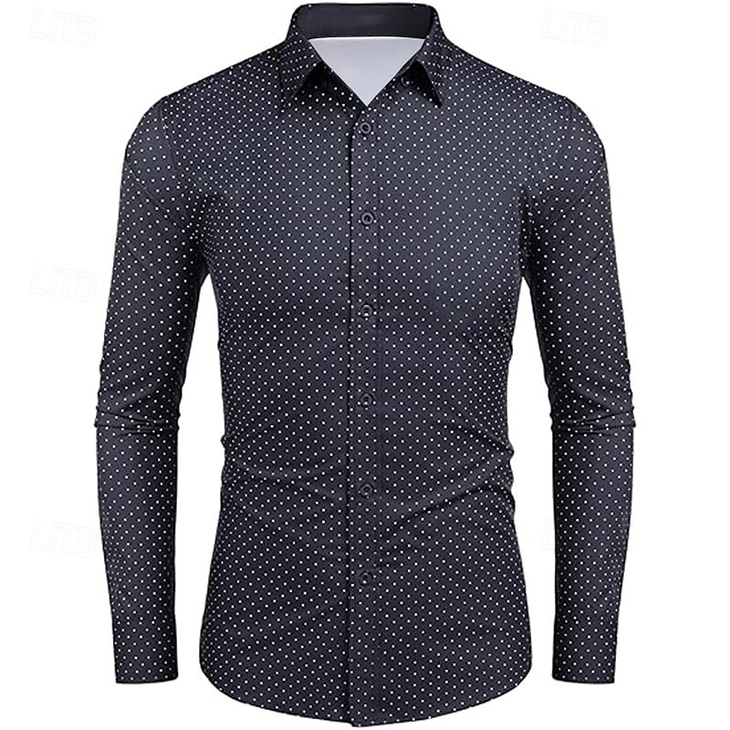 Men's Dress Shirt Button Up Shirt Polka Dot Wedding Daily Black White Wine Dark Navy Long Sleeve Turndown Spring &  Fall Clothing Apparel Buckle4