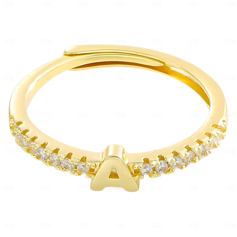 Personalized Letter Ring, Gift for Mom, 18K Gold Plated Copper Ring, A-Z Alphabet Design, Adjustable Open Band with Zircon, Elegant and Stylish Jewelry for Women3