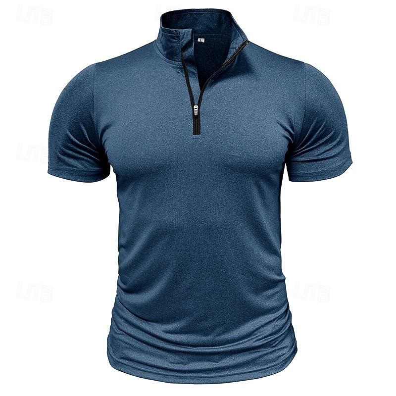 Men's T Shirt Tee Top Short Sleeve Short Sleeves Stand Collar Quarter Zip Summer Spring Solid Color Plain Sports Basic Zip Up Vacation Street Casual Light Blue Black White Top Tee for Men3