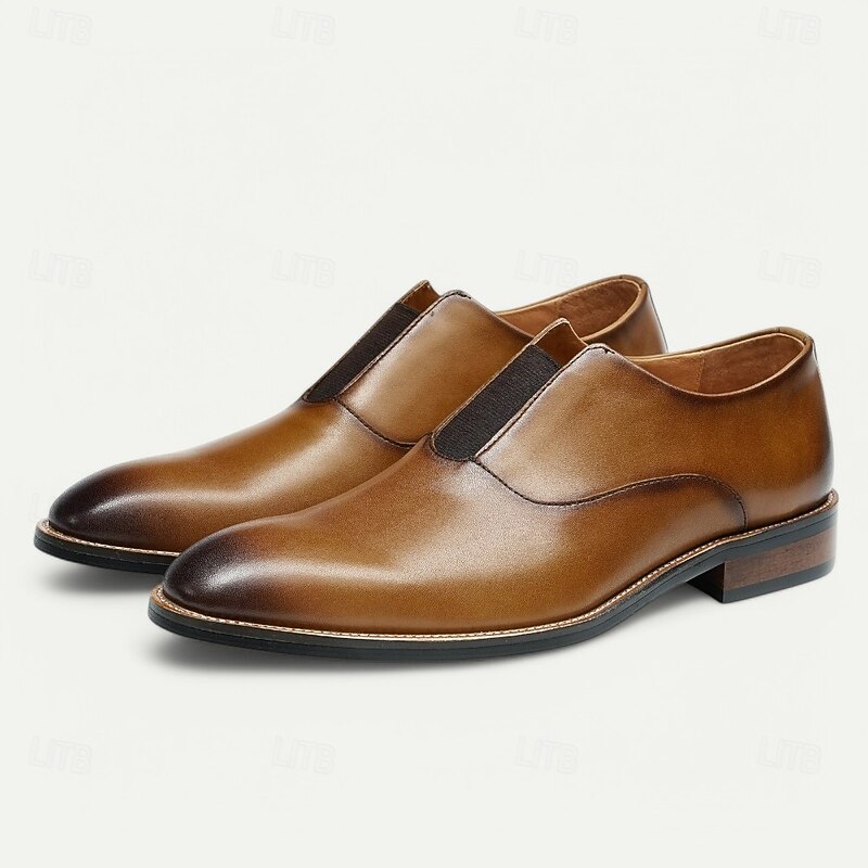 Men's Classic Leather Slip-On Loafers - Brown Business Dress Shoes for Kentucky Derby & Formal Occasions2