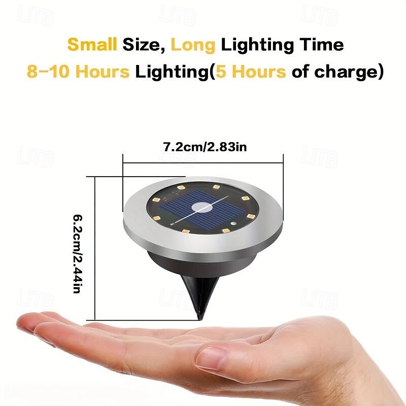 8 Pcs Solar Ground Spotlight Geometric Light, Stainless Steel Warm Light/White Light Outdoor Landscape Light, 8LED Rotating Disc Light, Garden Landscape Lawn Lighting Light, Floor Lamp, Ground Light,4