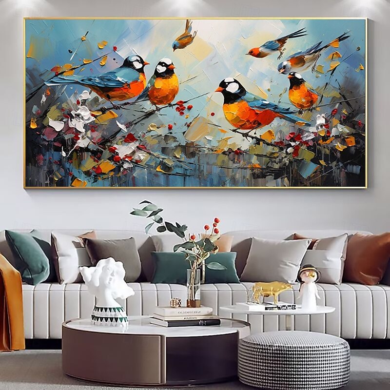Handmade Oil Painting Canvas Wall Art Decoration Modern Abstract Magpie Animal Scenery for Home Room Decor Rolled Frameless Unstretched Painting