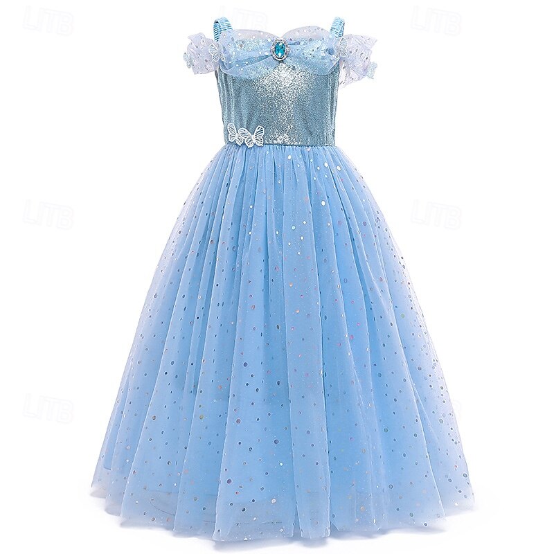 Kids Girls' Dress Cosplay Dress Princess Dress Solid Color Sleeveless Performance Party Cosplay Costumes Mesh Patchwork Costume Sweet Polyester Lace Midi Party Dress Tulle Dress Summer Spring 4 years+2
