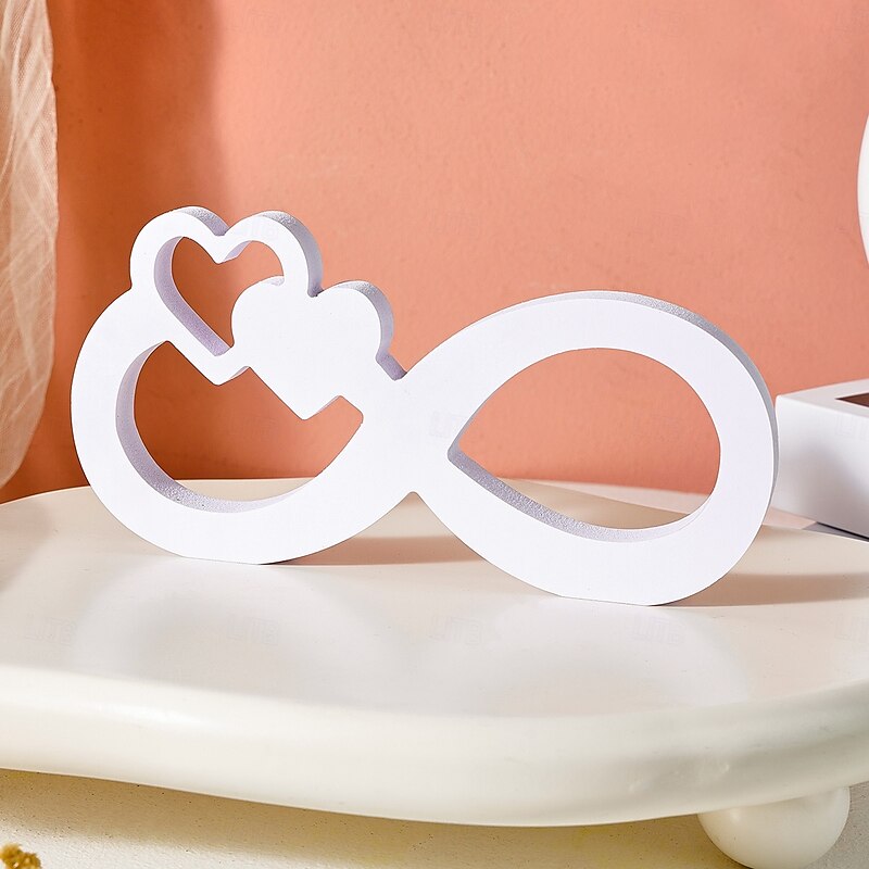 Minimalist White Infinity Symbol with Heart Decor – PVC Tabletop Ornament for Home Decoration, Festive Decor, and Warm Wedding Theme Display 2025 - $8