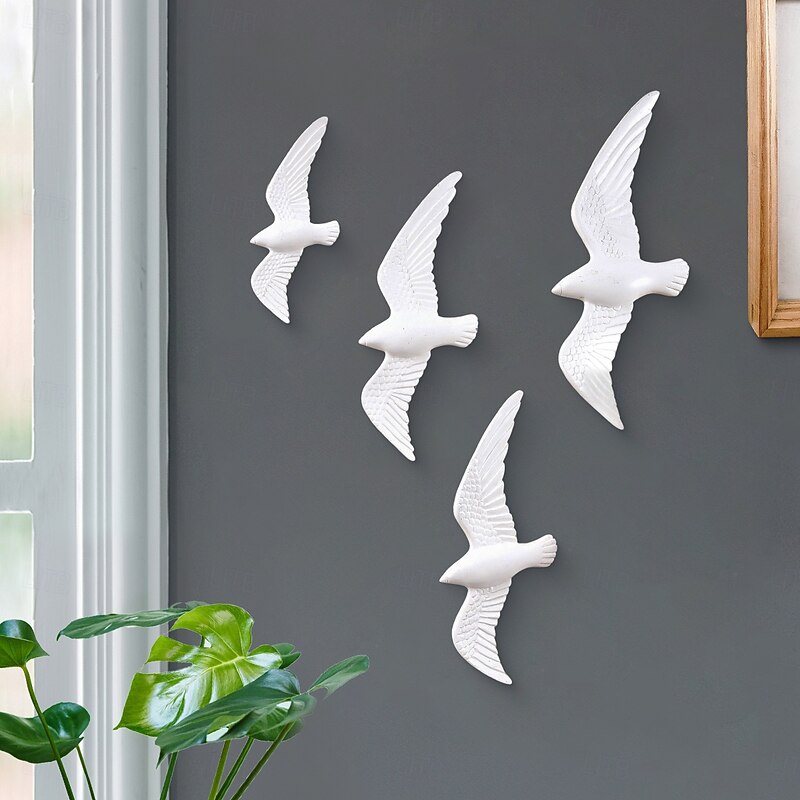 4PCS Resin Flying Bird Wall Decor, European Minimalist Handmade Wall Hanging Ornaments for Living Room, Study, Store and Party Decorations4