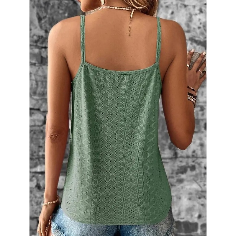 Women's Camisole Tank Top Solid Color Basic Casual Sleeveless Strap Regular Tops Daily Lace Patchwork White Yellow Pink Army Green Gray Summer Spring4