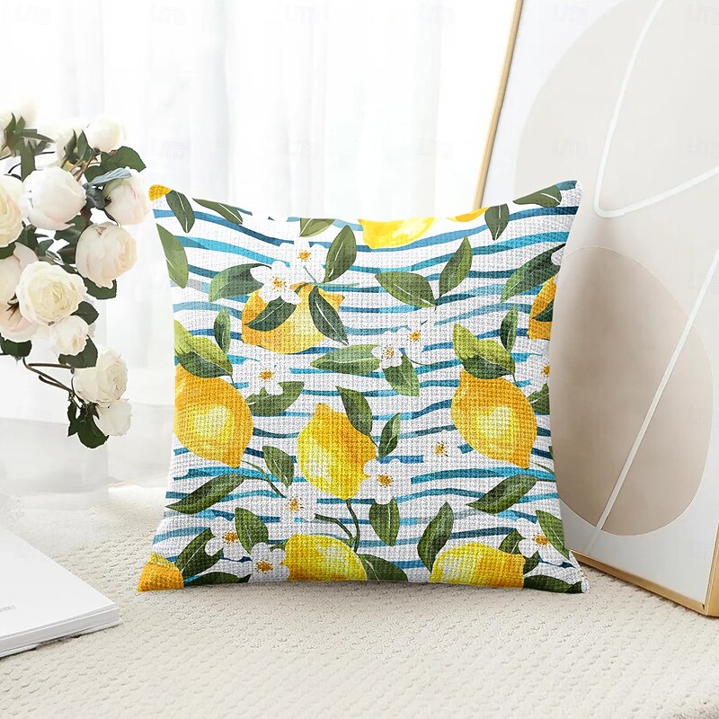 Lemon Plaid Decorative Toss Pillows Cover 1PC Soft Square Couch Cushion Case Pillowcase for Bedroom Livingroom Sofa Chair Spring Summer