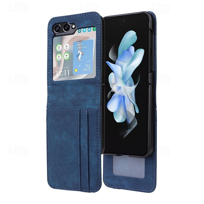 Phone Case For Samsung Galaxy Z Flip 7 Z Flip 6 Z Flip 5 Z Flip 4 Z Flip 3 Back Cover Card Slot Shockproof Retro TPU PU Leather3