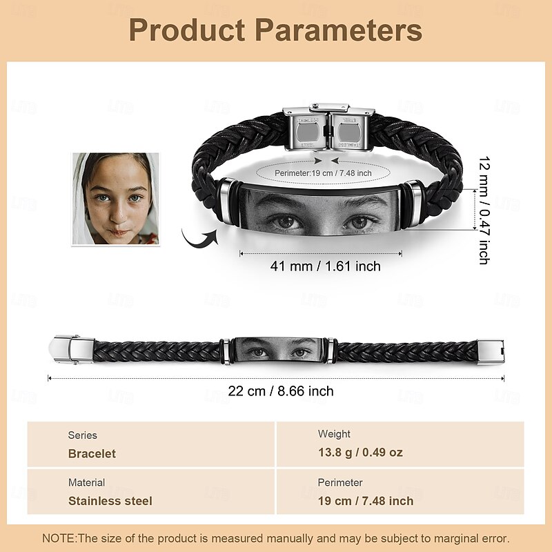 Personalized Men's Photo Bracelet Custom Best Gift for Dad, Leather Jewelry for Husband, Boyfriend, Keepsake for Father's Day, Birthday, Anniversary, Christmas2