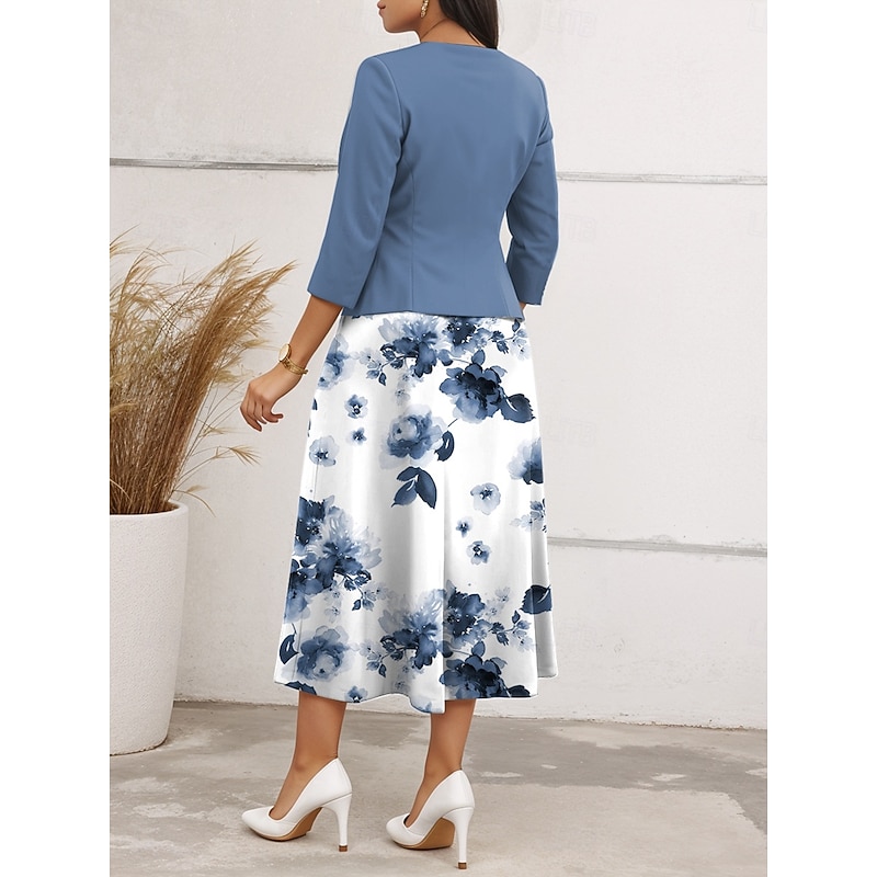 Women's Two Piece Dress Sets Midi Dress with Jacket Elegant A Line Dress Half Sleeve Casual Floral Print Crew Neck Date Pink Blue Purple Regular Fit2