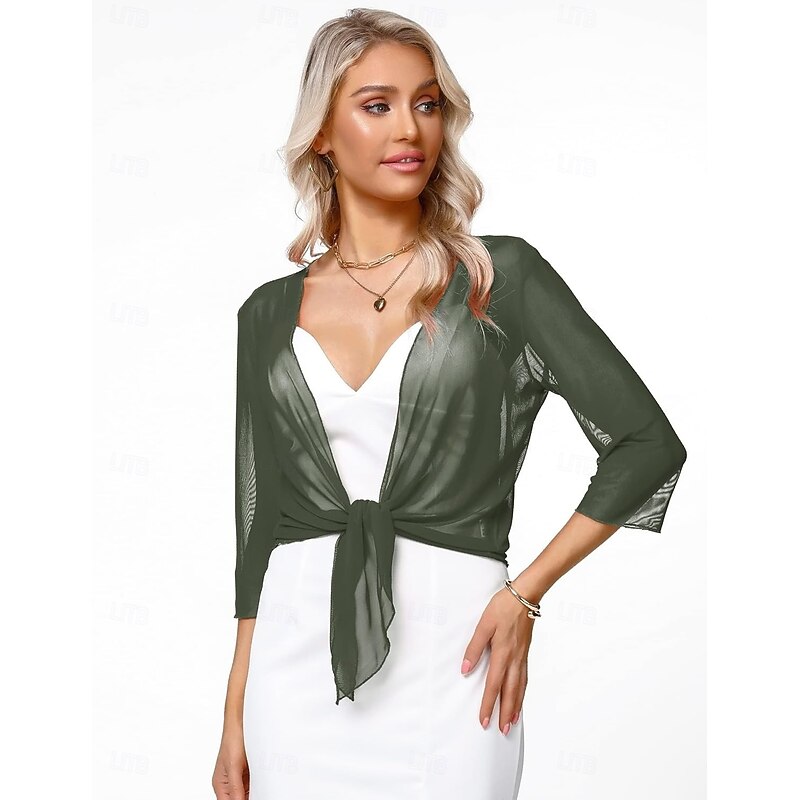 Women's Wrap Elegant 3/4 Length Sleeve Chiffon Wedding Wraps With Pure Color For Party Spring & Summer4