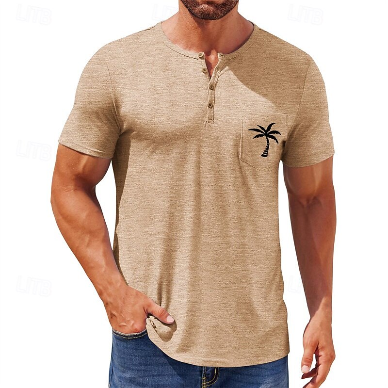 Men's T Shirt Henley Shirt Tee Short Sleeve Shirt Short Sleeve Henley Summer Printed Fashion Designer Fashion Vacation Street Going out Black White Light Green Top Tee for Men2