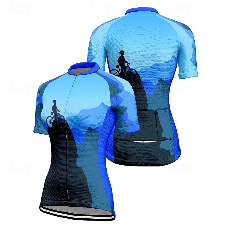 Women's Cycling Jersey Graphic Short Sleeve Bike Tee Tshirt Jersey with 3 Rear Pockets Mountain Bike MTB Quick Dry Anatomic Design Wicking Breathable Sports Blue Fuchsia Orange Clothing Apparel2