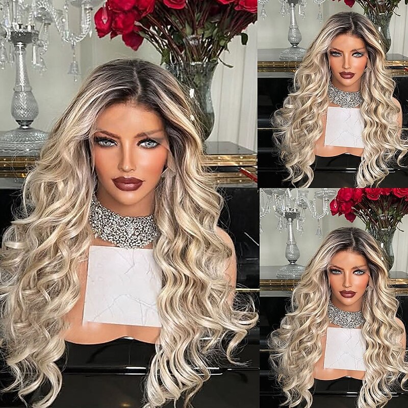 Brazilian Hair Ash Blonde Glueless 5x5 Lace Closure Wigs Free Part Ombre Colored 13x4 Lace Front Wig  with Baby Hair for Women