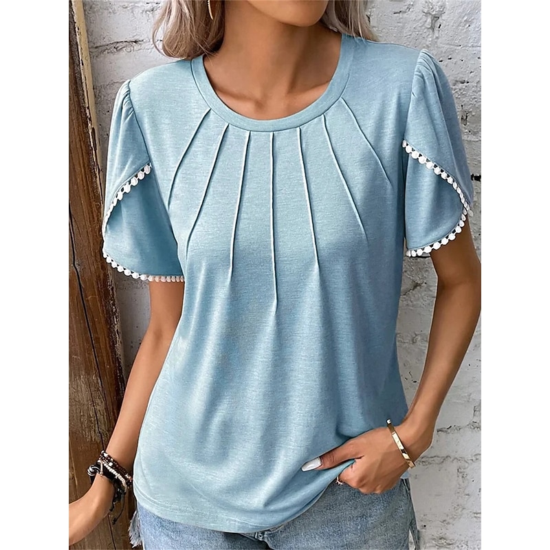 Women's Blouse Solid Color Stylish Casual Short Sleeve Crew Neck Regular Tops Daily White Red Blue Green Khaki Summer Spring4