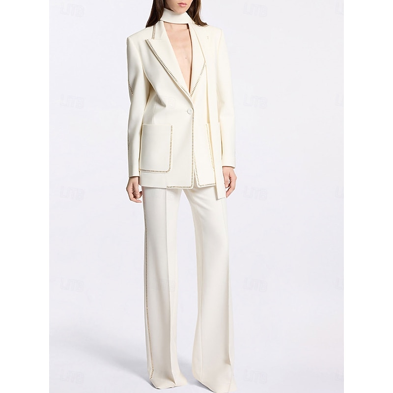 Women's 2 Pieces Suits Formal Wedding Guest Formal Evening Cotton Blend Elegant Long Sleeve Floor Length Peak Lapel Single Breasted