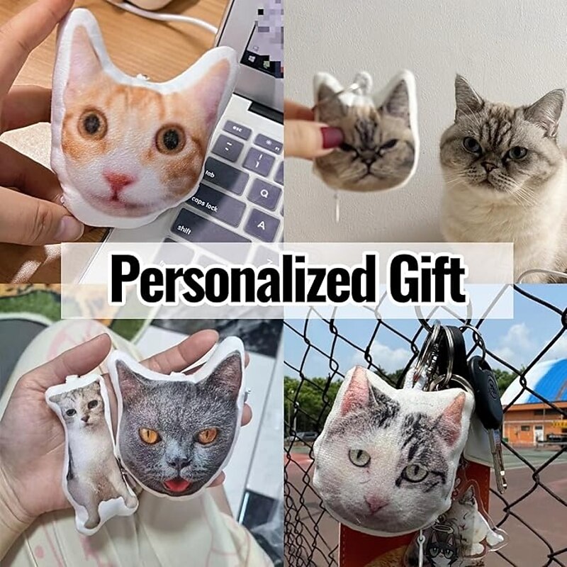 Customized Photo Small Pillow Keychain, Personalized Pillow Design, Round-Shaped Keyring ,Face Pillow Gift for Him/Her/Children/Elderly2