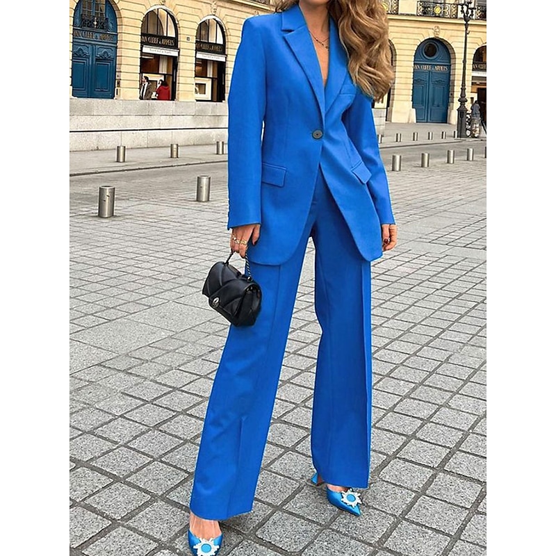 Women's Suits 2 Pieces Suits Formal Wedding Guest Formal Evening Elegant Simple Long Sleeve Ankle Length Notched Lapels Single Breasted