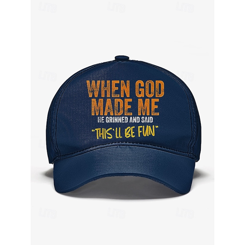 Funny Embroidered Baseball Cap for Men – 'When God Made Me' Adjustable Cotton Dad Hat, Casual Outdoor Trucker Cap for Sports, Travel & Daily Wear
