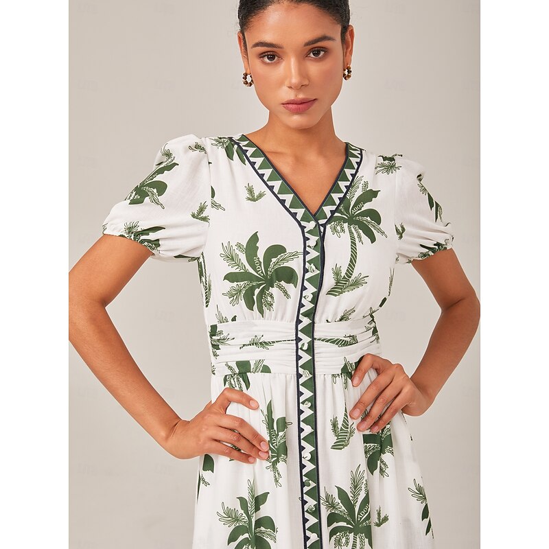 Summer Vacation Floral Cinched Waist Midi Dress3