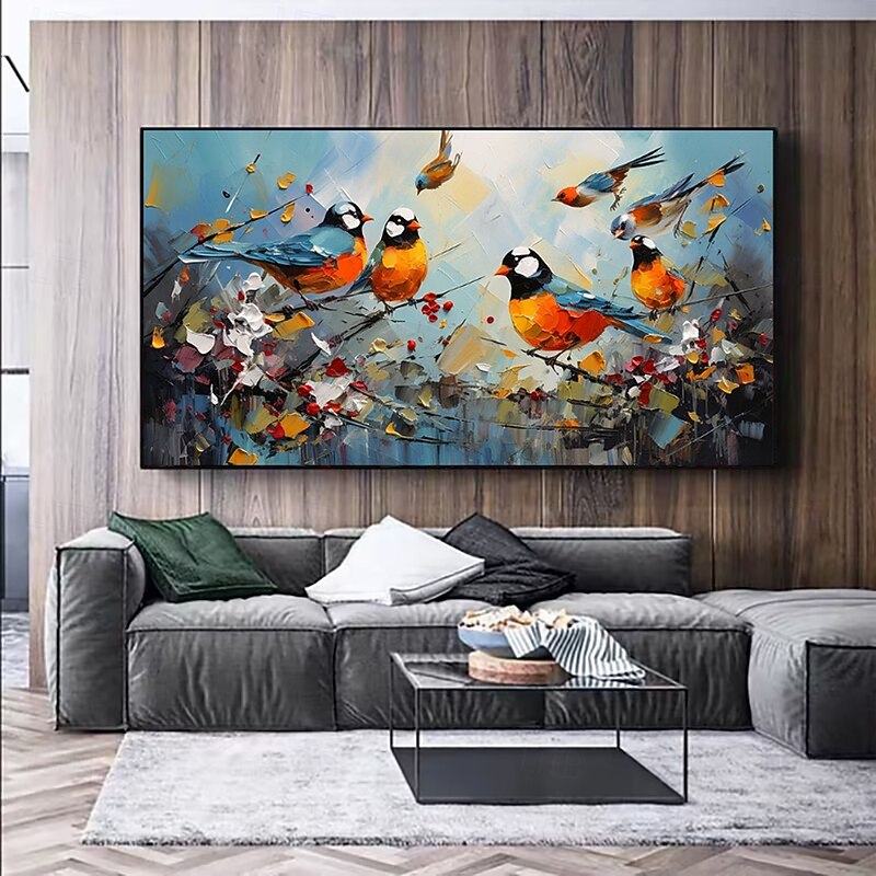 Handmade Oil Painting Canvas Wall Art Decoration Modern Abstract Magpie Animal Scenery for Home Room Decor Rolled Frameless Unstretched Painting2