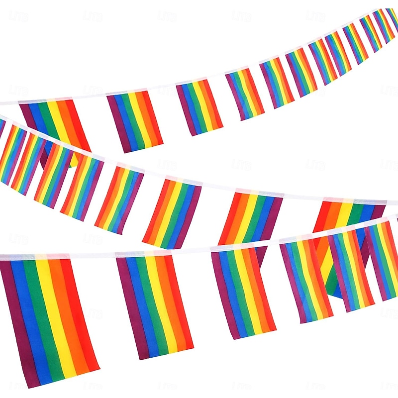 June Pride Month Pride Month LGBT LGBTQ String Flags Gay Pride Banner, Rainbow String Bunting Indoor/Outdoor for Happy Pride Celebration Decoration