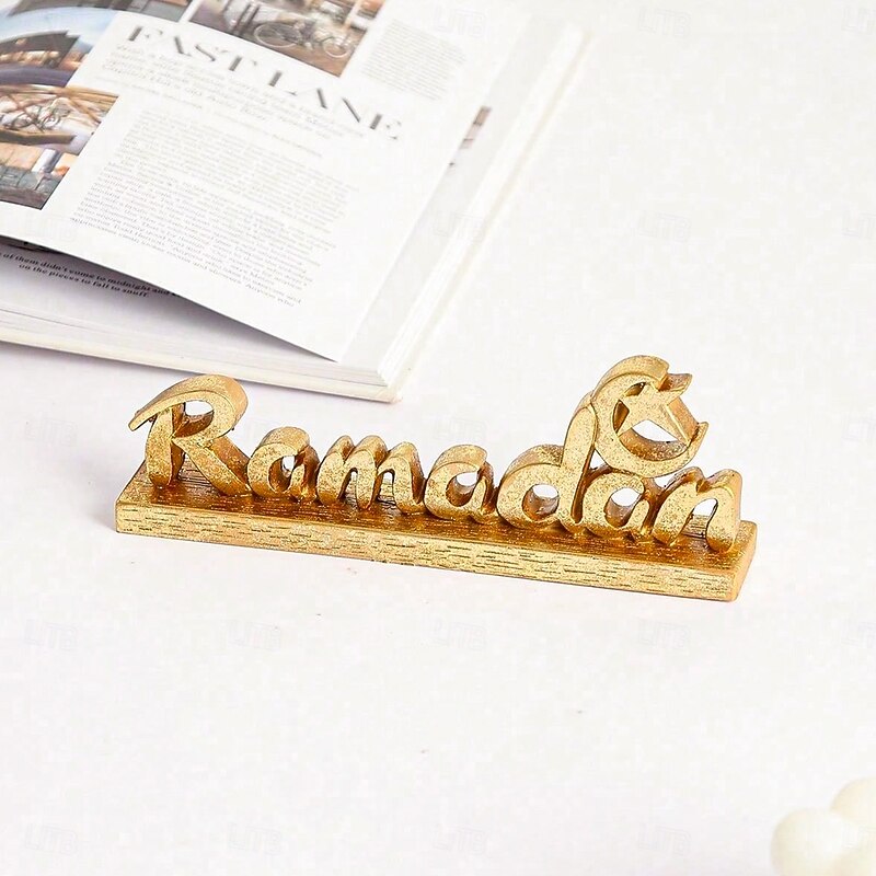Ramadan Letter Decoration Figurine, Resin Antique-Style Craft, Muslim Festival Gift for Eid al-Fitr & Eid al-Adha, Cute Gift for Family Gatherings and Celebrations3
