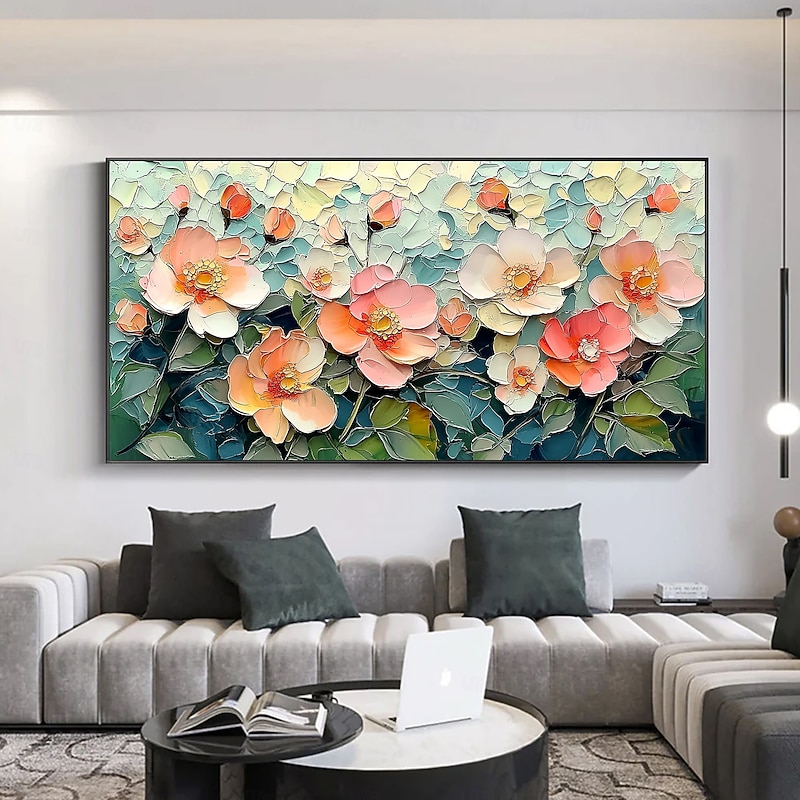 Handmade Original 3D Colorful Flowers Painting Oil Painting On Canvas Abstract Floral Wall Art for Home Decor With Stretched Frame/Without Inner Frame Painting