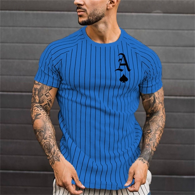 Men's Summer Tops Gym Shirt Fitness Shirt Crew Neck Short Sleeves Casual Daily Gym Quick dry High Stretch Sweat wicking Patchwork Striped White Red Hot Stamping Activewear Polyester