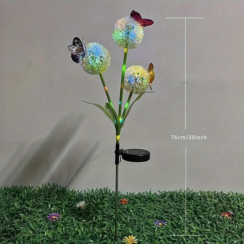 2 Pcs LED Outdoor Solar Lights 3 Head Simulated Dandelion Onion Butterfly Strip Light with Luminous Ground Insertion Patio Lights Courtyard Garden Park Path Lawn Wedding Party Festival Atmosphere4