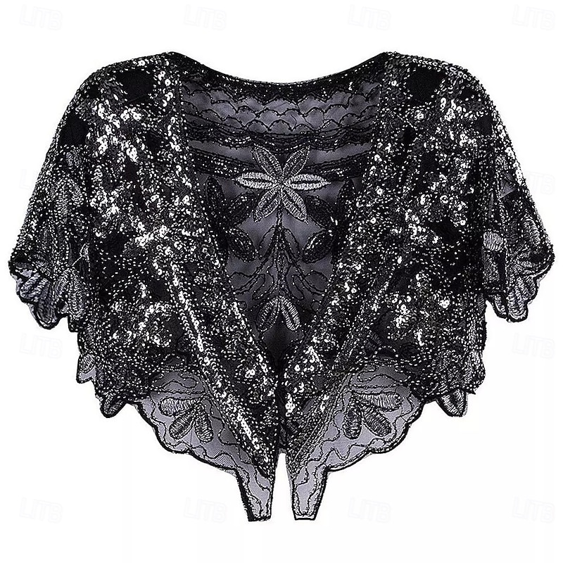 Retro Vintage Roaring 20s 1920s Scarf Wrap Shawls The Great Gatsby Flapper Girl Sequins Tassel Fringe Fringe Fancy Dress Women's Carnival Wedding Evening Party Masquerade Adults' Shawl2