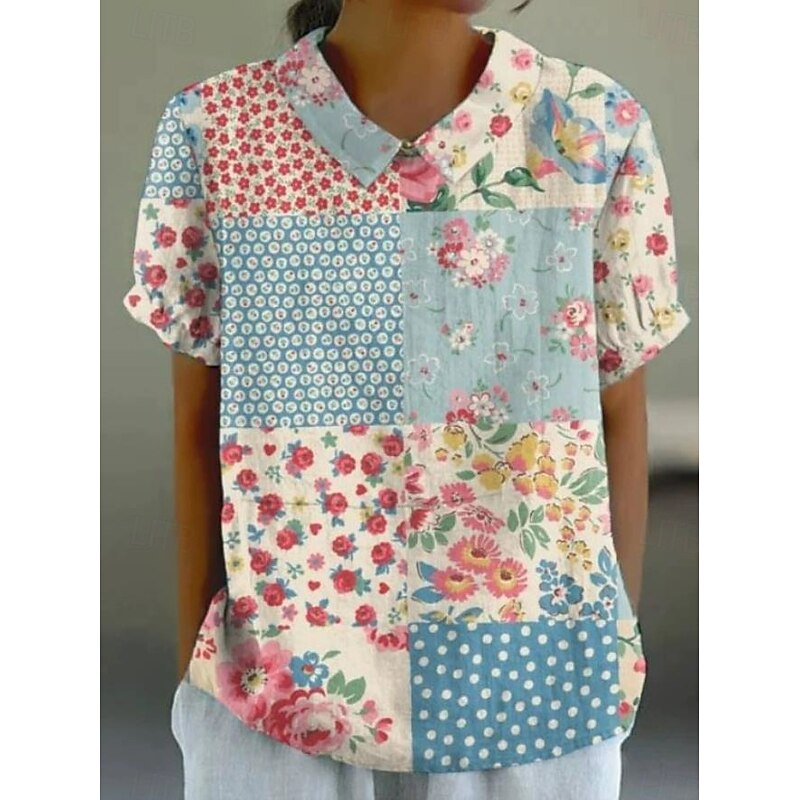 Women's Blouse Floral Elegant Daily Stylish Short Sleeve Shirt Collar Regular Tops Work Daily Holiday Yellow Pink Blue Green Summer2