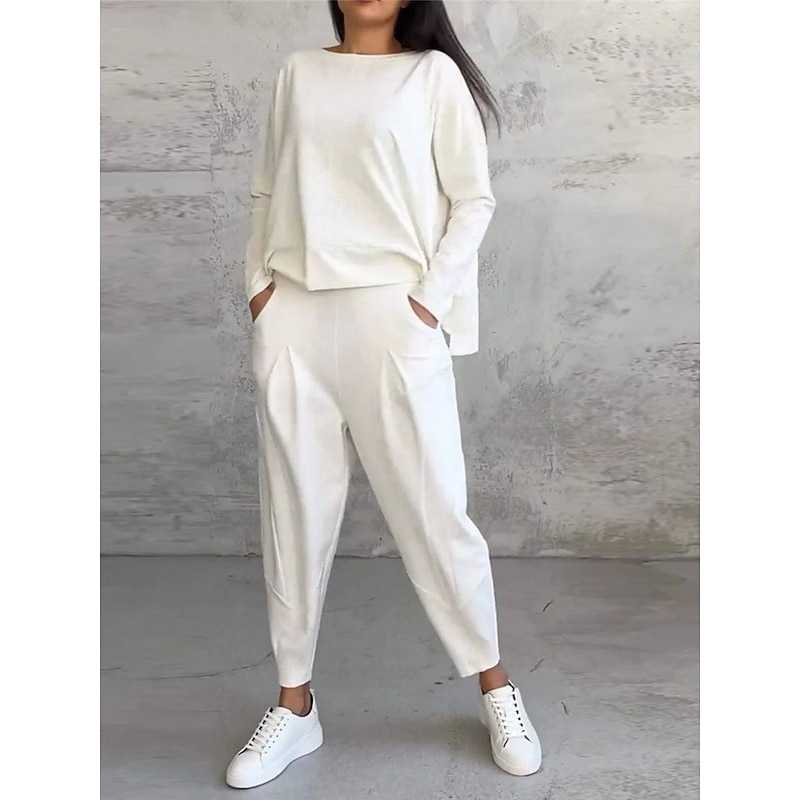 Women's 2 Pieces Sweatshirt Tracksuits Long Sleeve Crew Neck Fashion Streetwear Daily Plain Casual Daily Black White Pink Summer Regular Fit