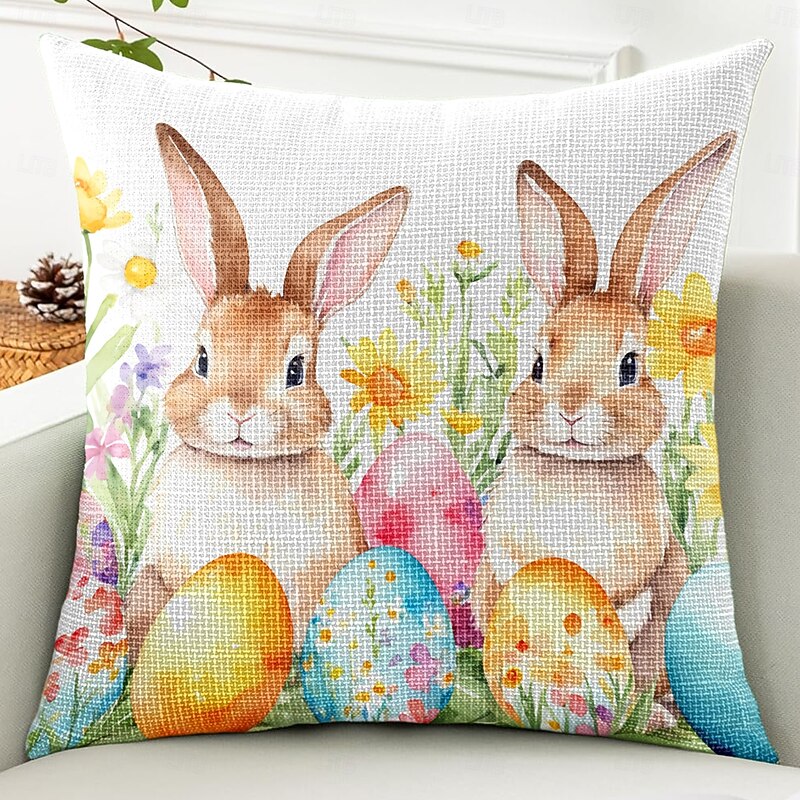 Easter Rabbit Eggs Decorative Toss Pillows Cover 1PC Soft Square Couch Cushion Case Pillowcase for Bedroom Livingroom Sofa Chair3