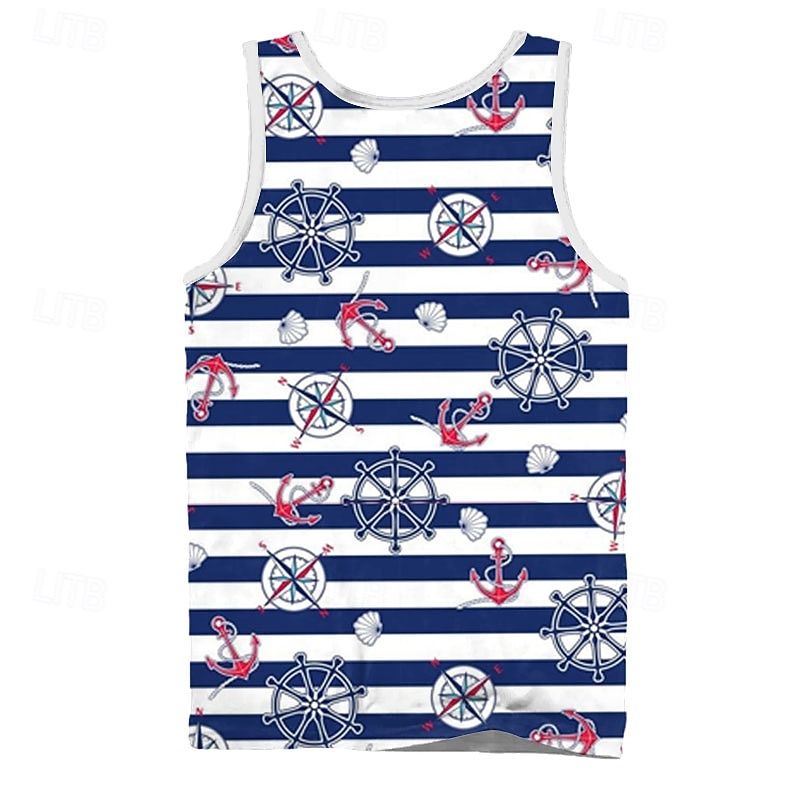 Men's Plaid Rudder T Shirt Vest Top Sleeveless T shirt 3D Print Crew Neck Shirt Vacation Casual Hawaiian Holiday Blue Summer Spring Clothing Apparel S M L XL XXL XXXL2