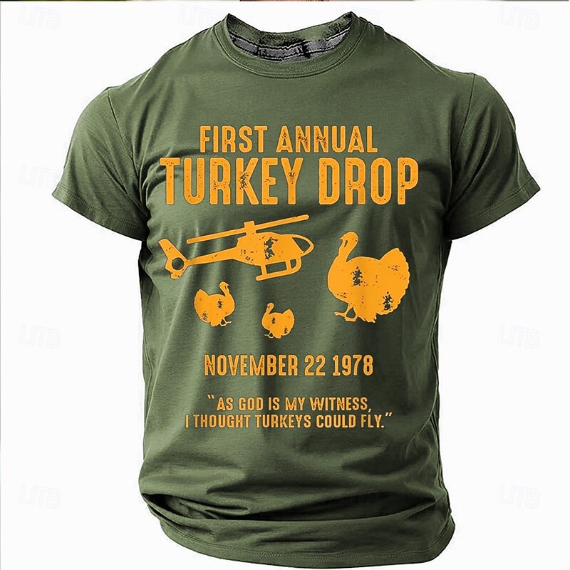 Men's Graphic T-Shirt: Funny WKRP Turkey Drop 1978 "As God Is My Witness" Short Sleeve2