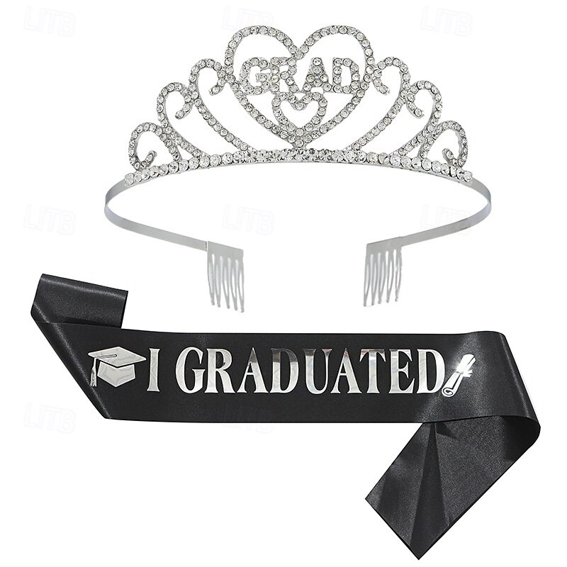 2025 Graduation Party Supplies Kit, Glittered Metal Graduation Princess Grad Crown Tiara Class of 2025 Graduate Sash3