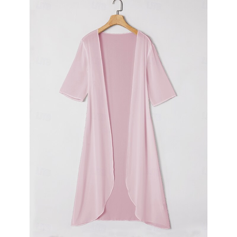 Women's Chiffon Cover-Up Jacket Solid Color Elegant Stylish Half Sleeve Sage Green Summer Spring3