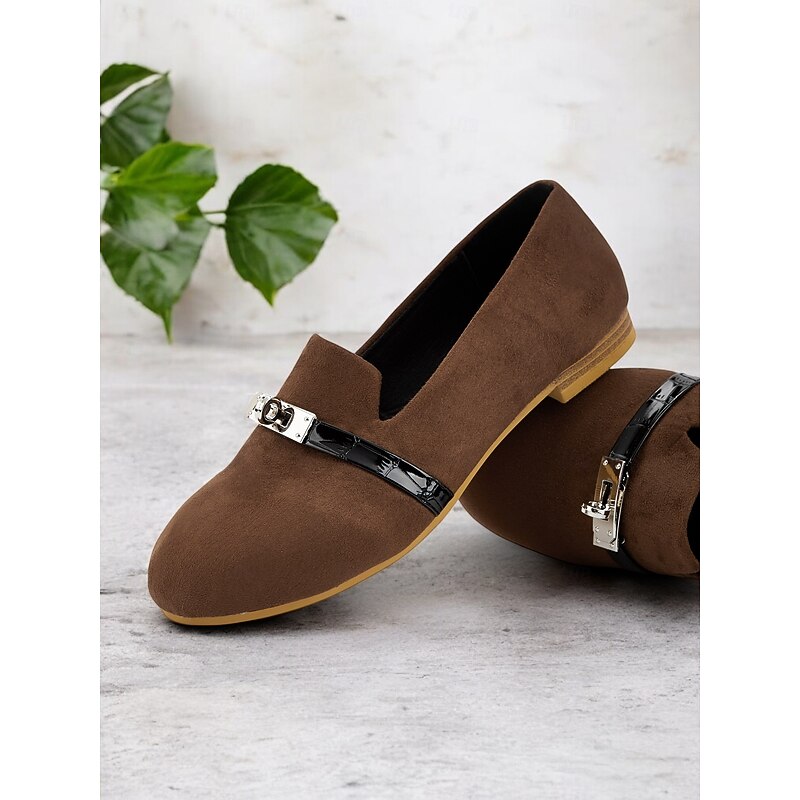 Women's Faux Suede Loafers - Stylish Flat Shoes with Patent Leather Buckle for Work & Casual Outfits4