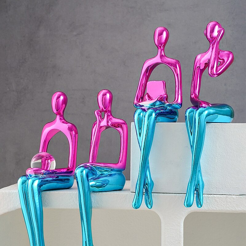 Resin Abstract Reading Figurine, Faux Jade Stone Modern Art Sculpture, Home Decor for Dining Room, Parties, and Tabletop Decoration