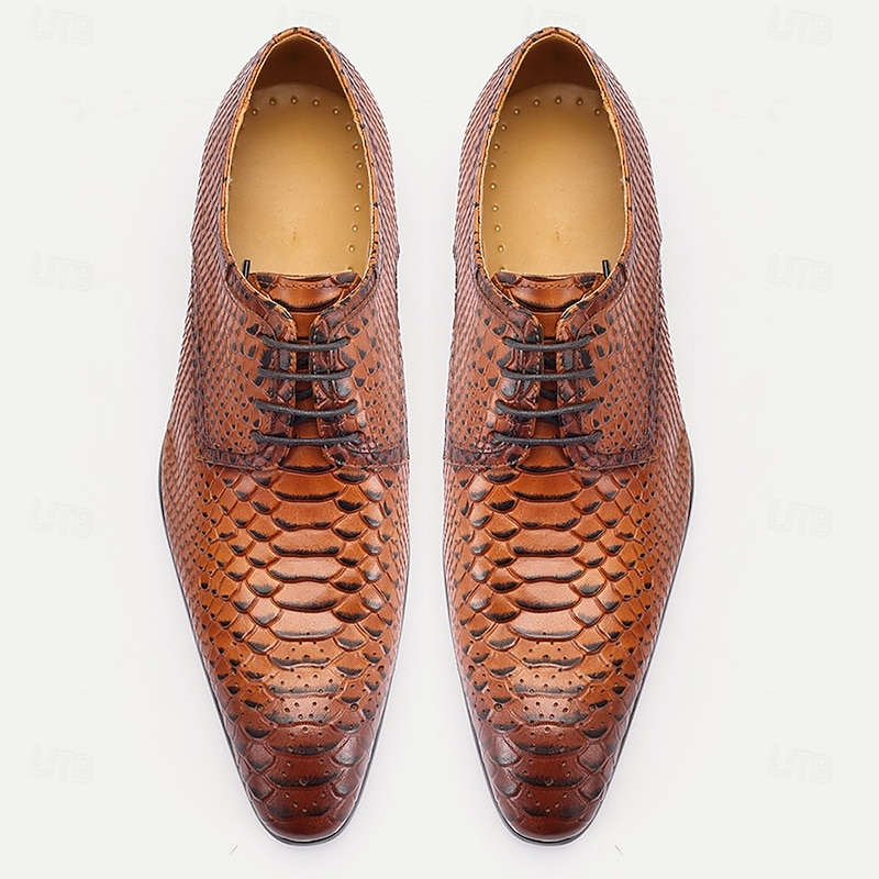 Men's Elegant Python Skin Leather Lace-Up Oxfords - Perfect for Kentucky Derby and Formal Occasions4