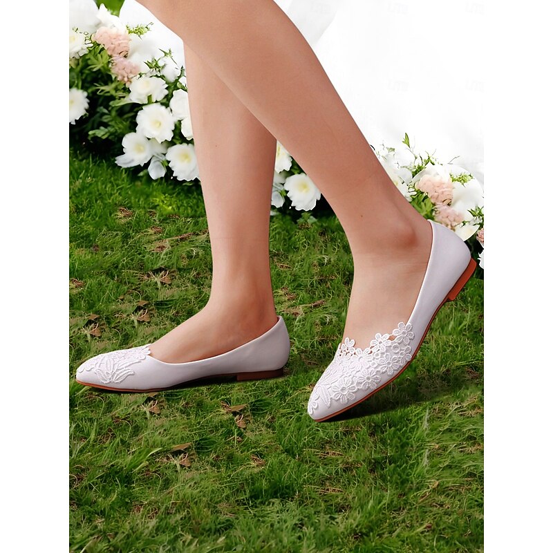 Women's White Lace Ballet Flats for Brides – Elegant Floral Embroidered Wedding Shoes3